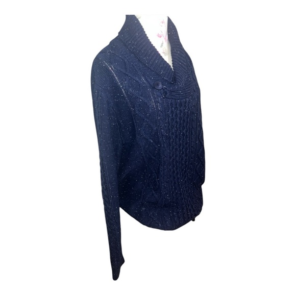 GAP Women’s Cabled Shawl Collar Button Sweater in Speckled Navy Size L - Picture 2 of 7
